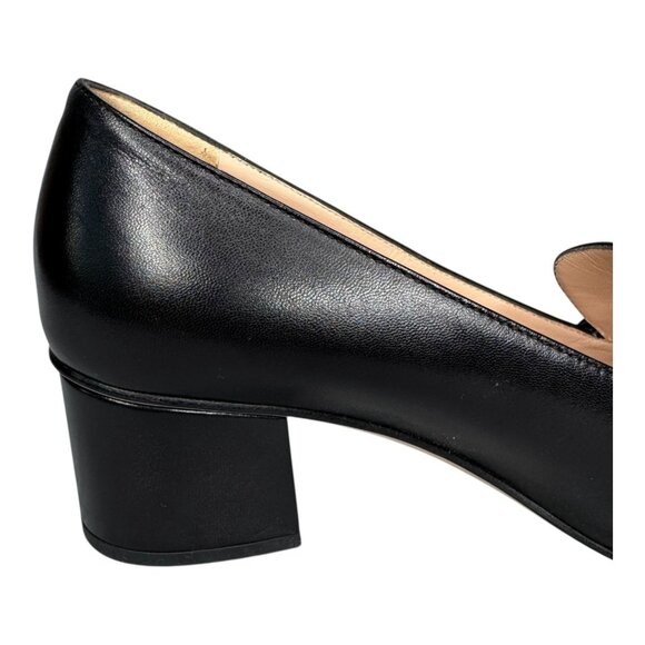 Gucci Sylvie Black Leather Chain Web Stripe Block Heel Pumps Shoes 38.5 US 8.5 - Picture 14 of 15